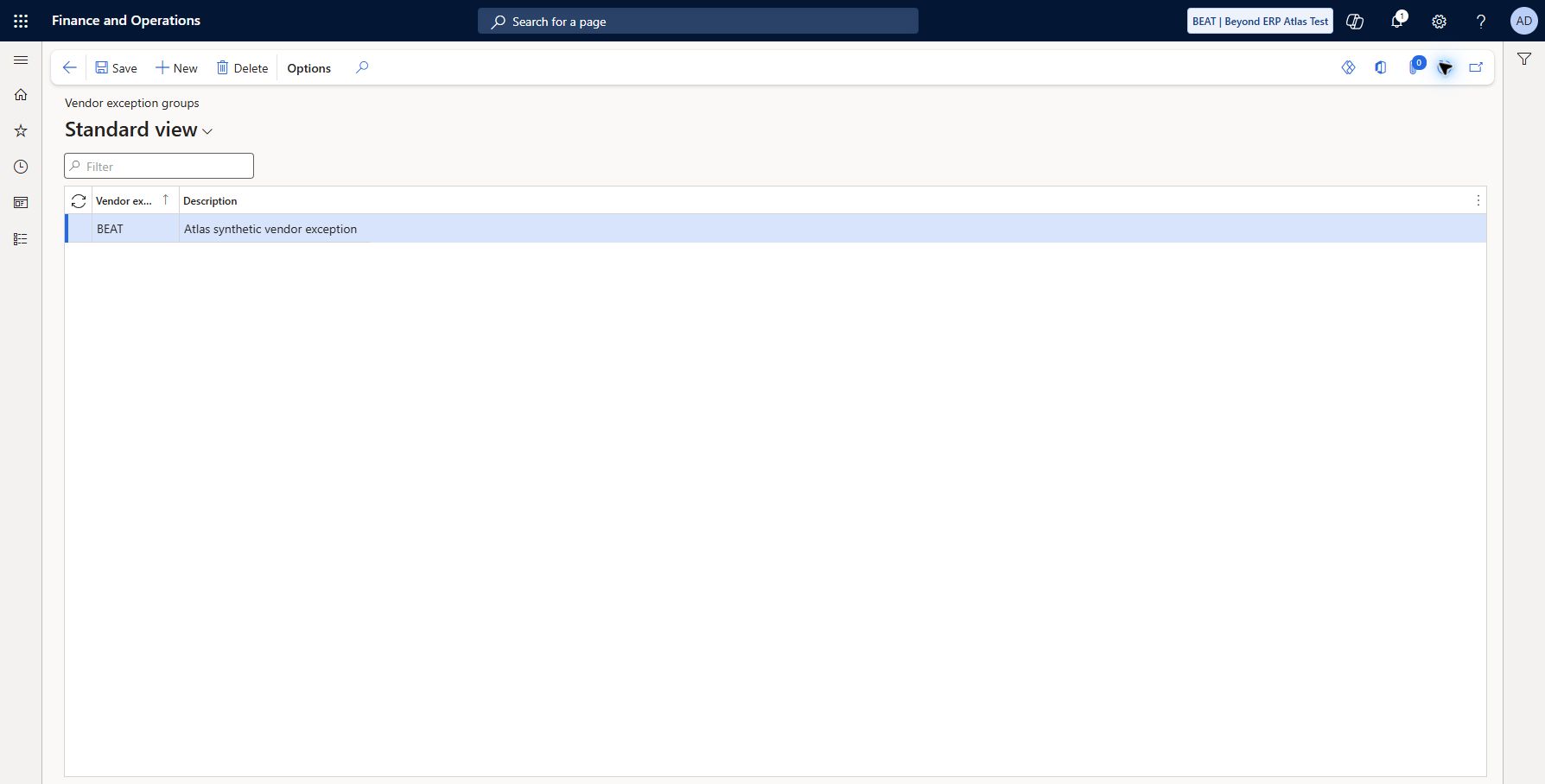 Set up Vendor exception groups — BEAT: Accounts payable > Vendors > Vendor exception groups: BEAT / Atlas synthetic vendor exception saved and refreshed. Vendor assignment and exception-driven workflow behavior remain untested.