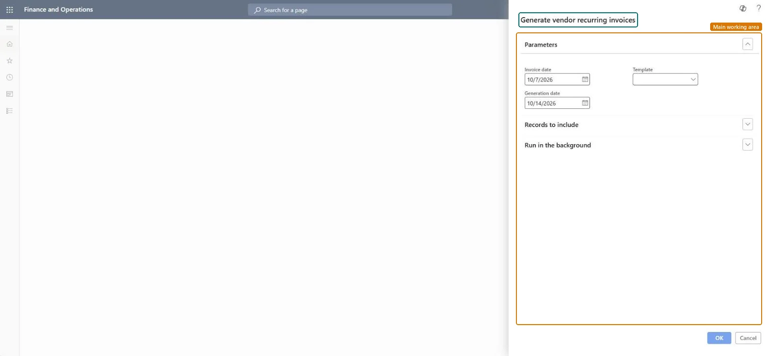Generate vendor recurring invoices page in Dynamics 365