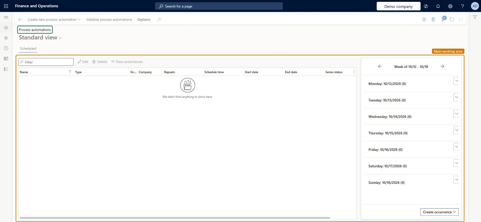 Foreign currency revaluation automation page in Dynamics 365