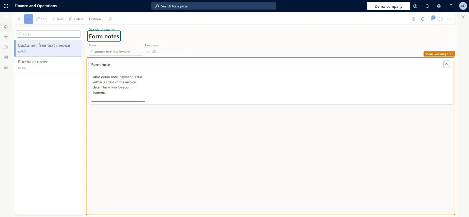 Form notes page in Dynamics 365