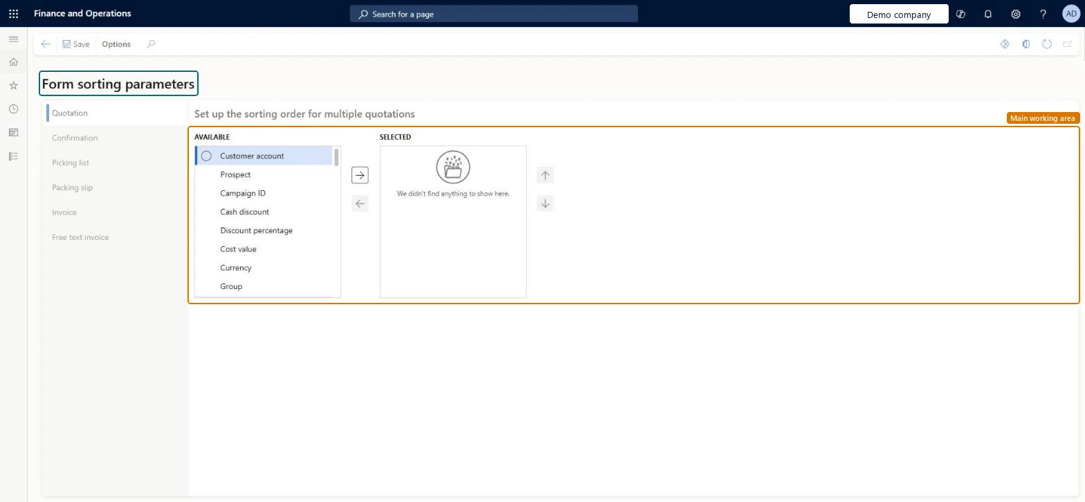 Form sorting page in Dynamics 365
