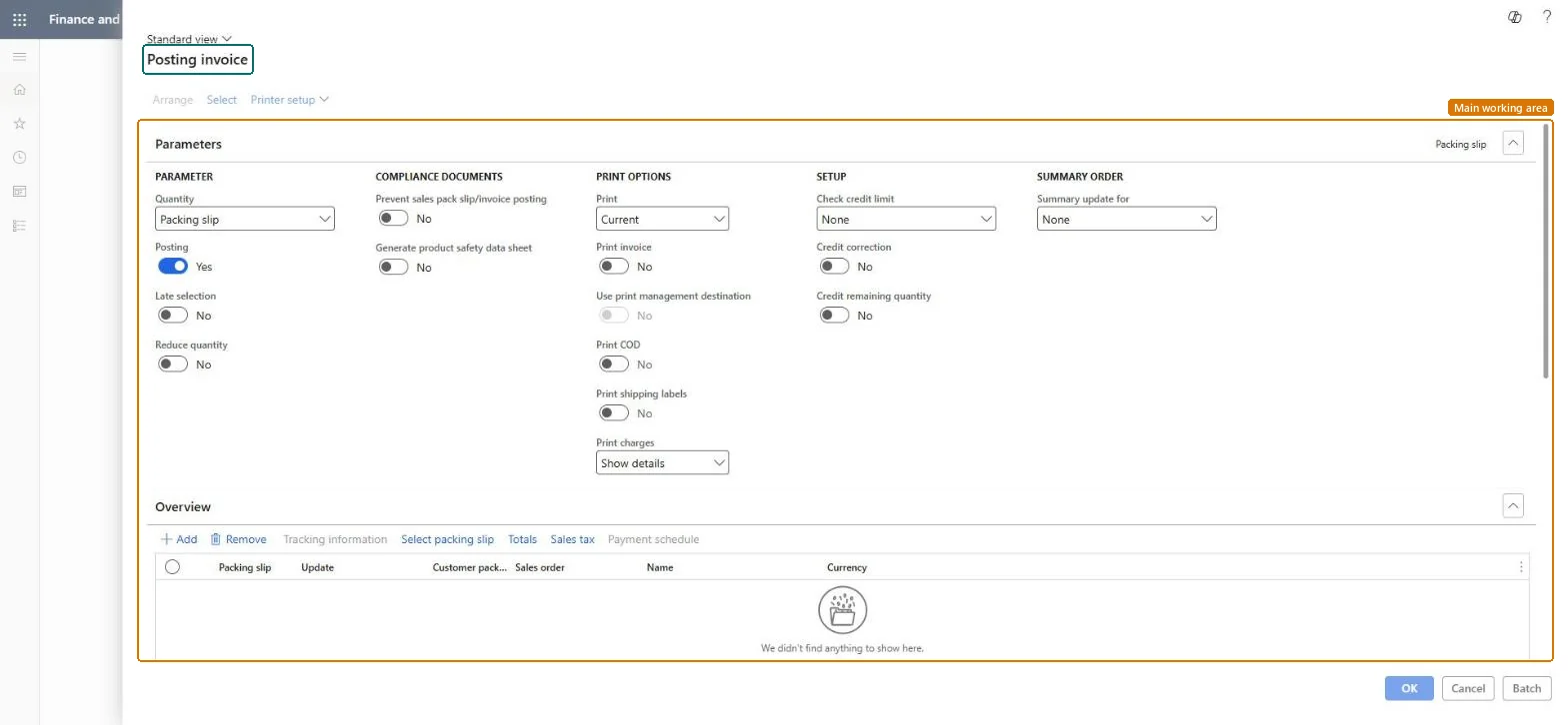 Invoice page in Dynamics 365