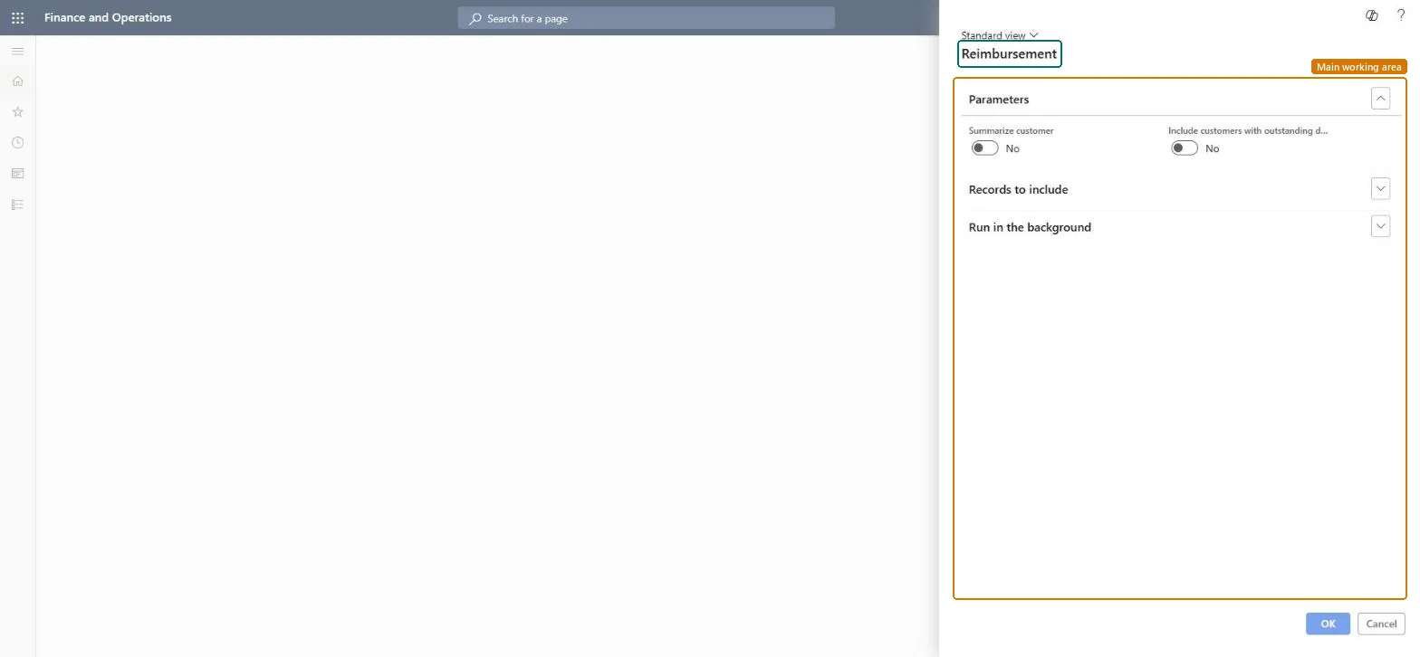 Reimbursement page in Dynamics 365