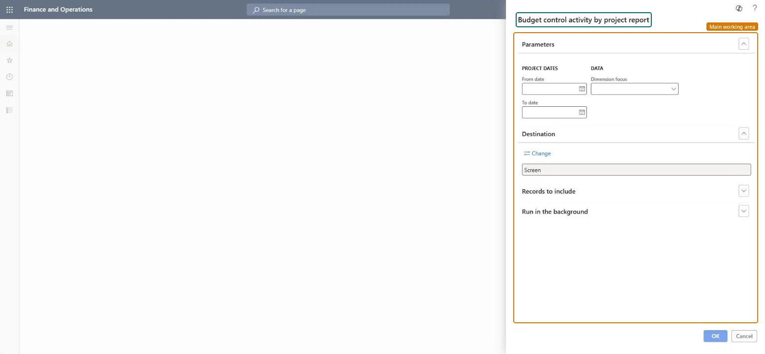 Budget control activity by project report page in Dynamics 365