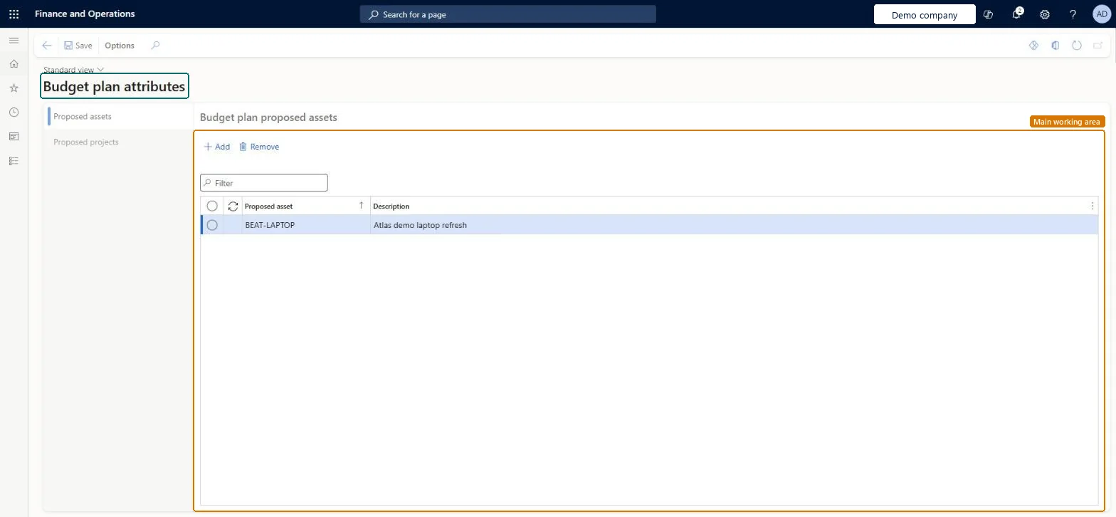Budget plan attributes page in Dynamics 365