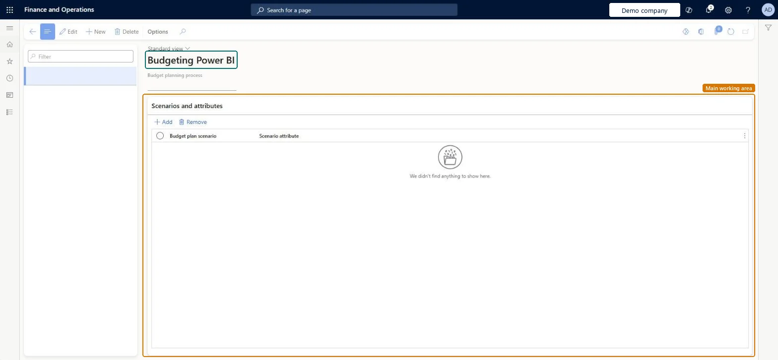 Budgeting Power BI page in Dynamics 365