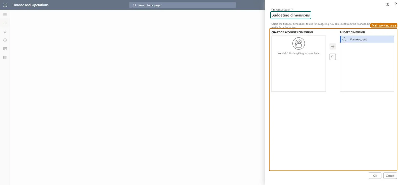 Dimensions for budgeting page in Dynamics 365
