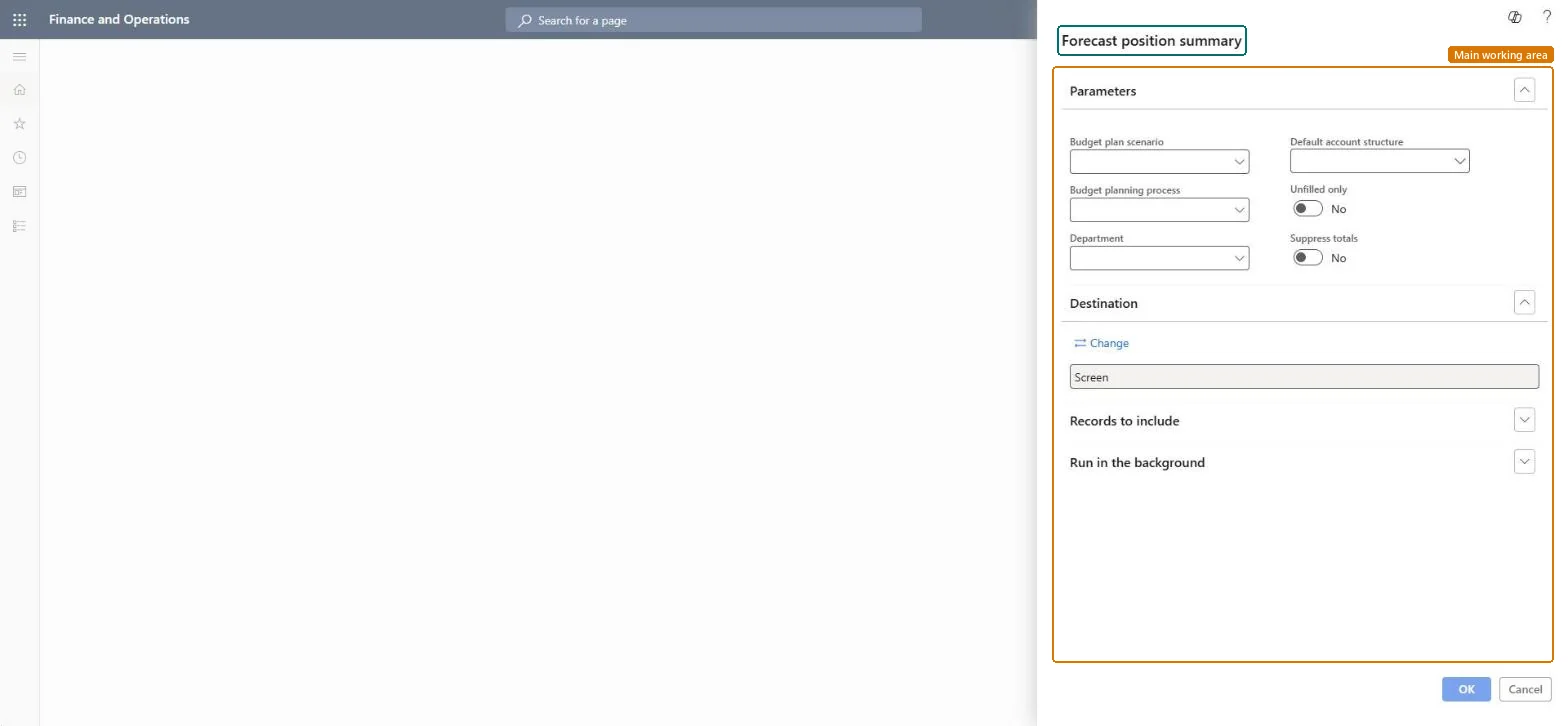 Forecast position summary page in Dynamics 365