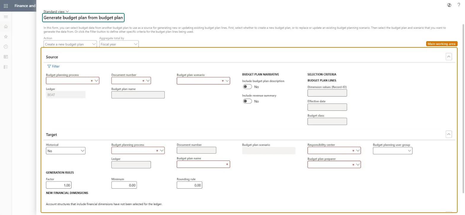 Generate budget plan from budget plan page in Dynamics 365