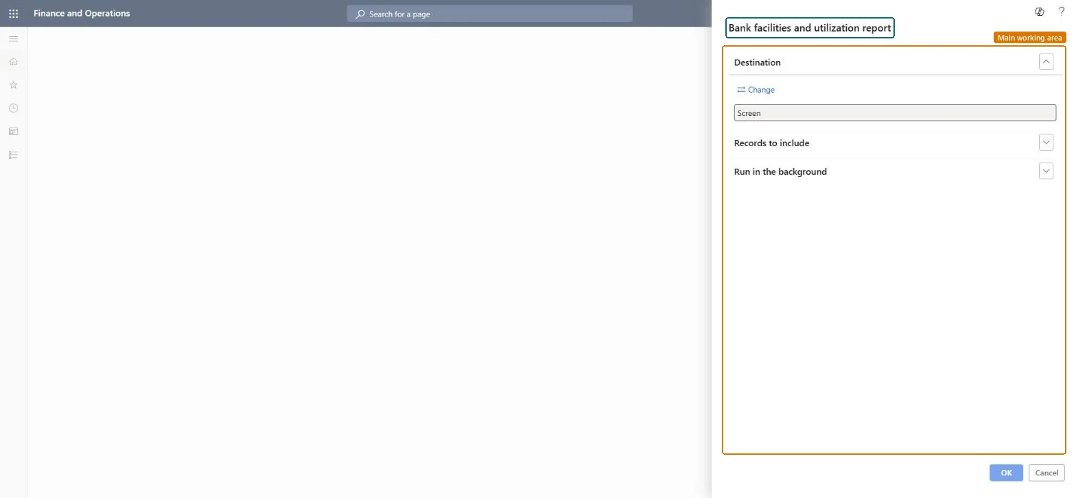 Bank facilities and utilization report page in Dynamics 365