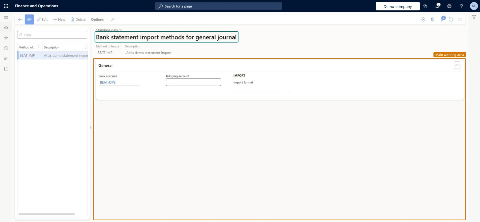 Bank statement import methods for general journal page in Dynamics 365