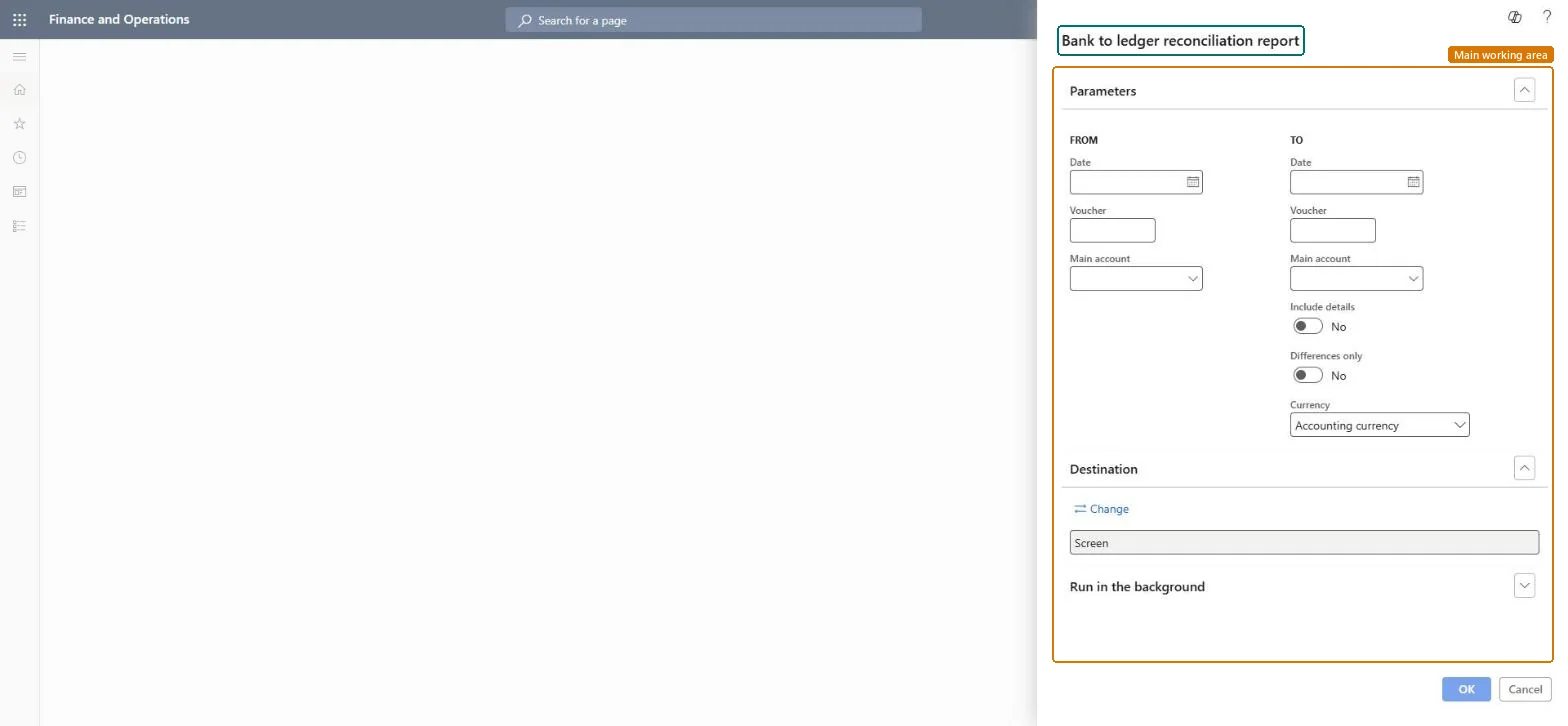Bank to ledger reconciliation report page in Dynamics 365