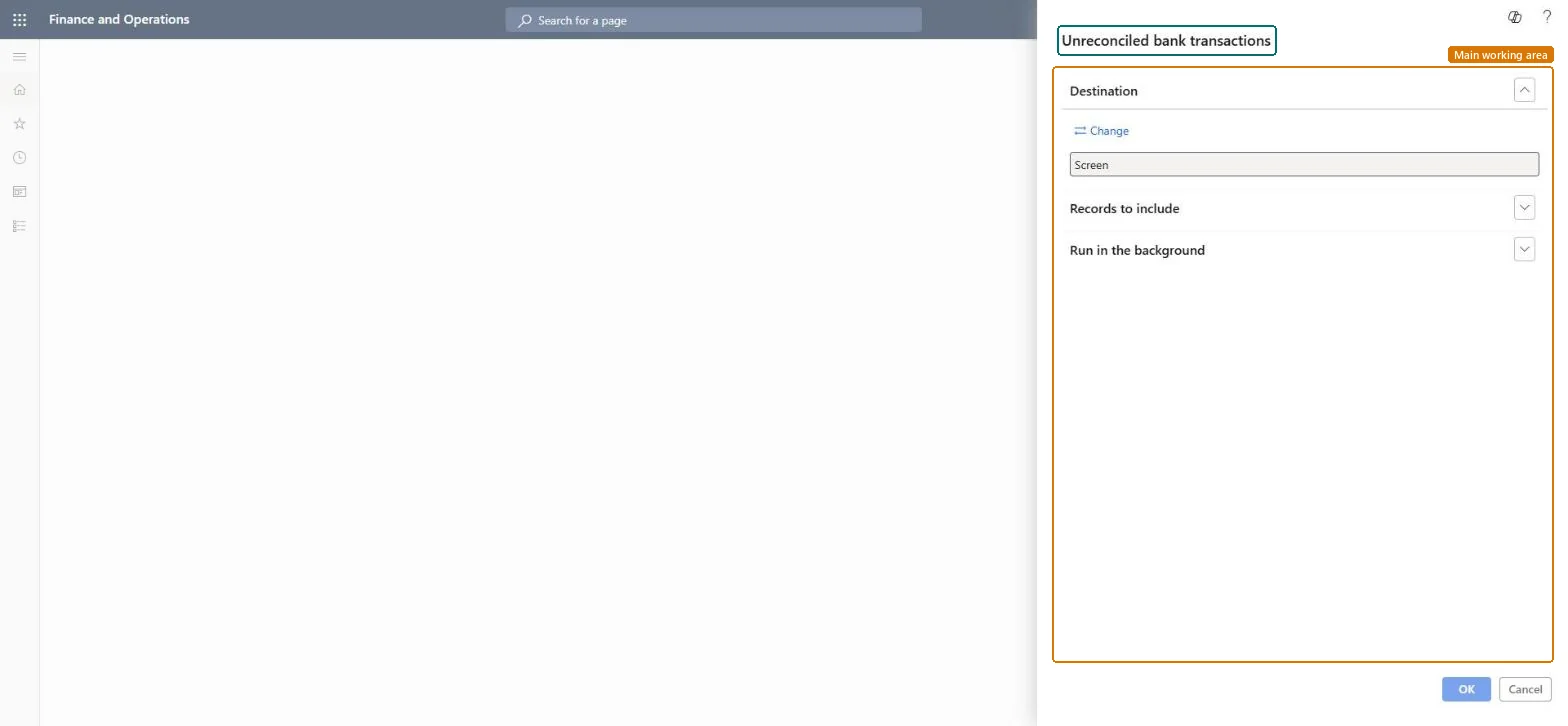 Unreconciled bank transactions page in Dynamics 365