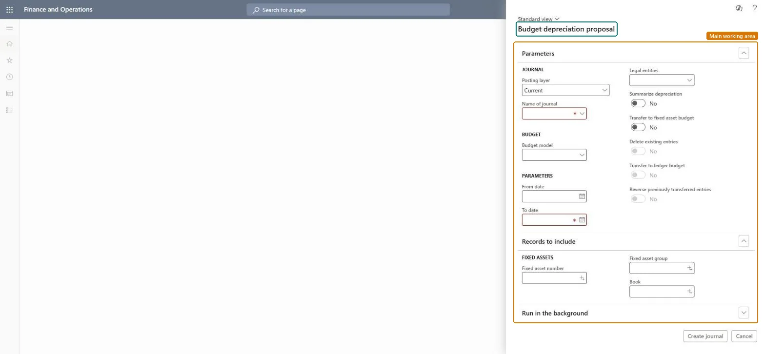 Create budget depreciation proposal page in Dynamics 365