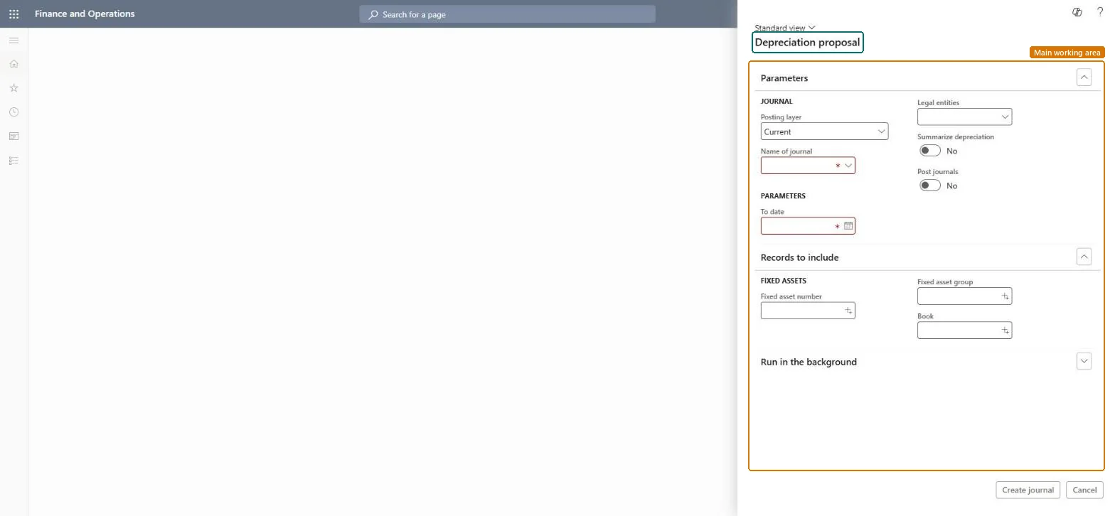 Create depreciation proposal page in Dynamics 365