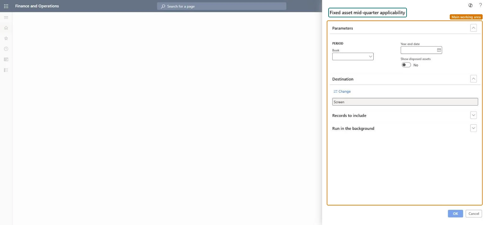 Fixed asset mid-quarter applicability page in Dynamics 365