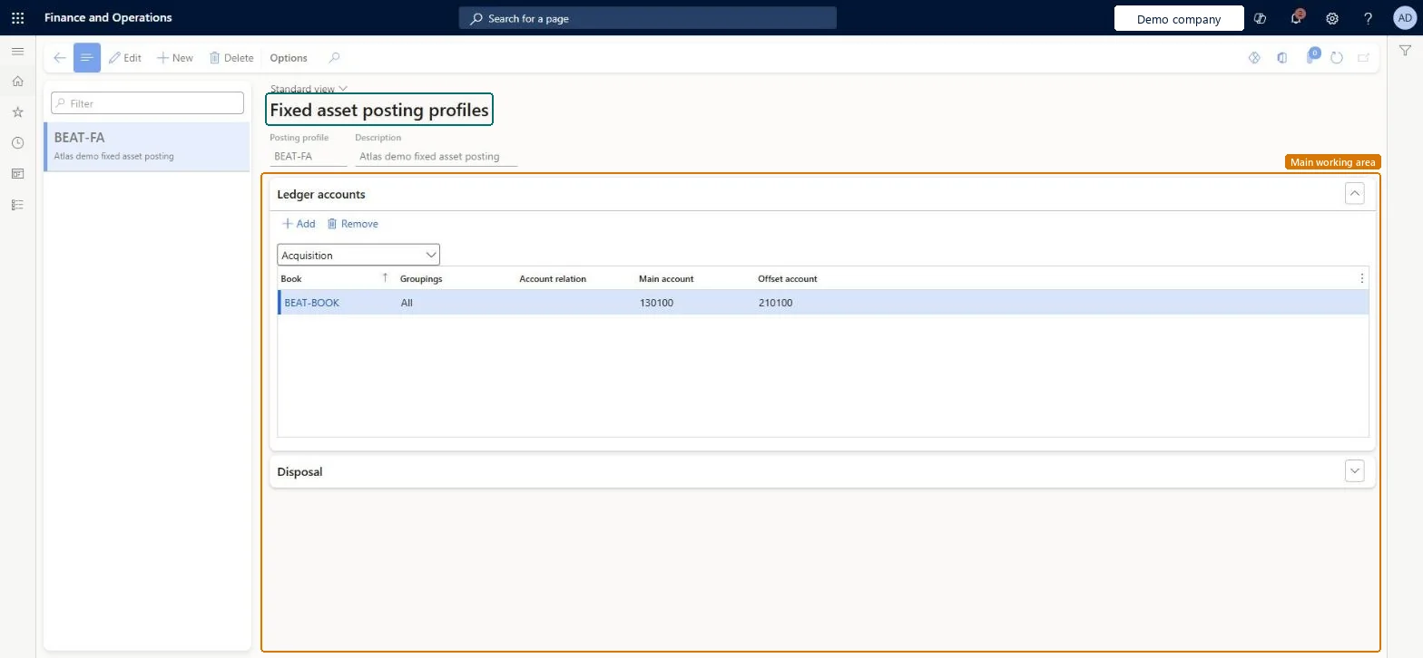 Fixed asset posting profiles page in Dynamics 365