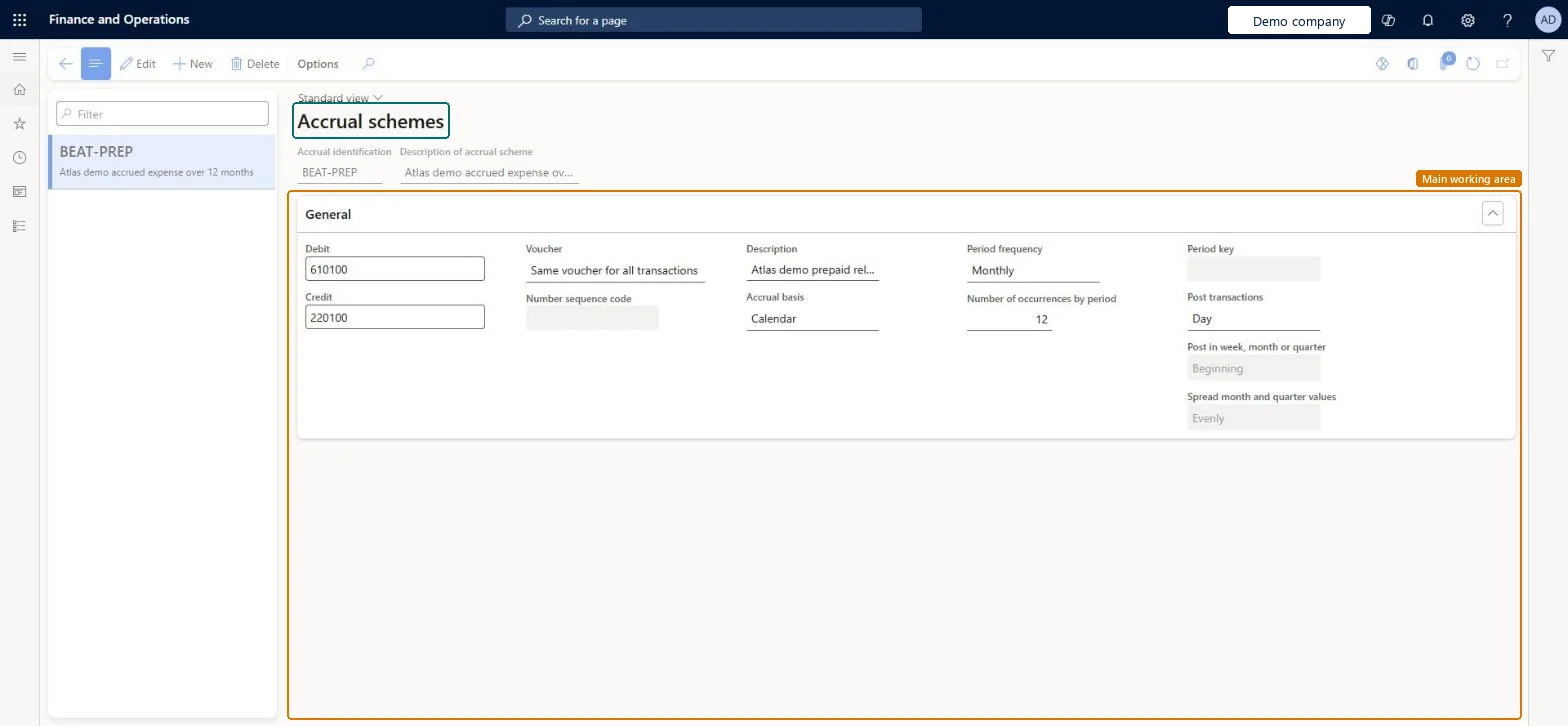 Accrual schemes page in Dynamics 365
