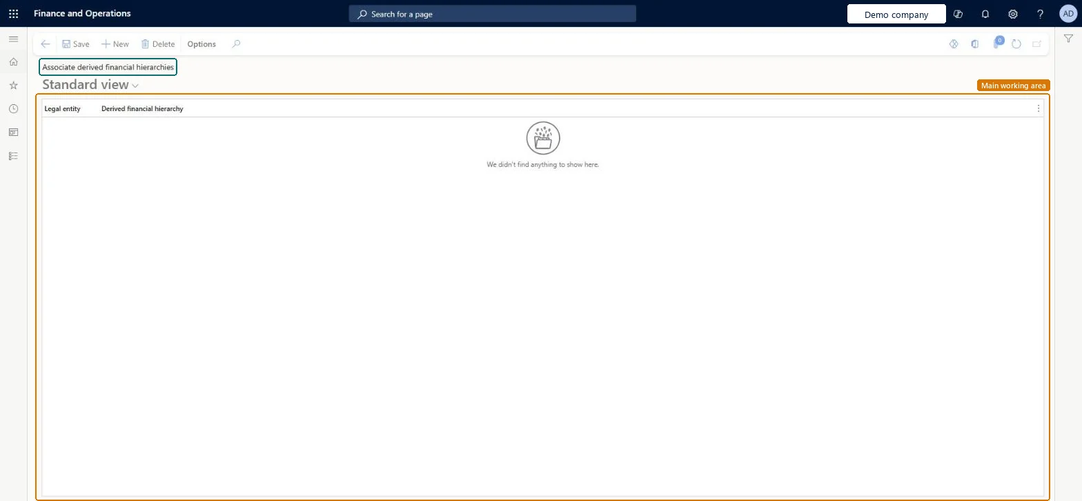 Associate financial hierarchies page in Dynamics 365
