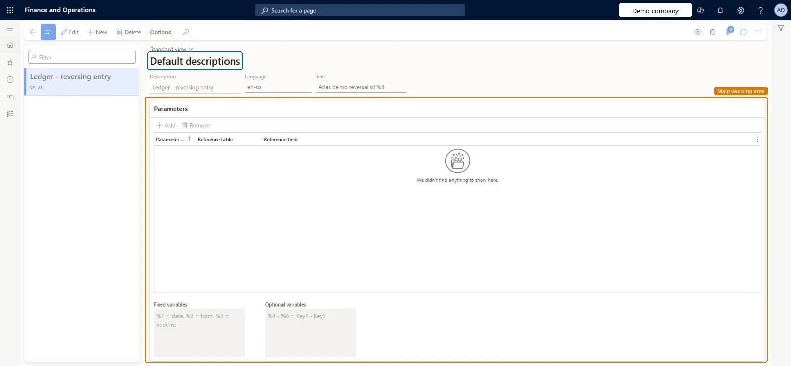 Default descriptions page in Dynamics 365