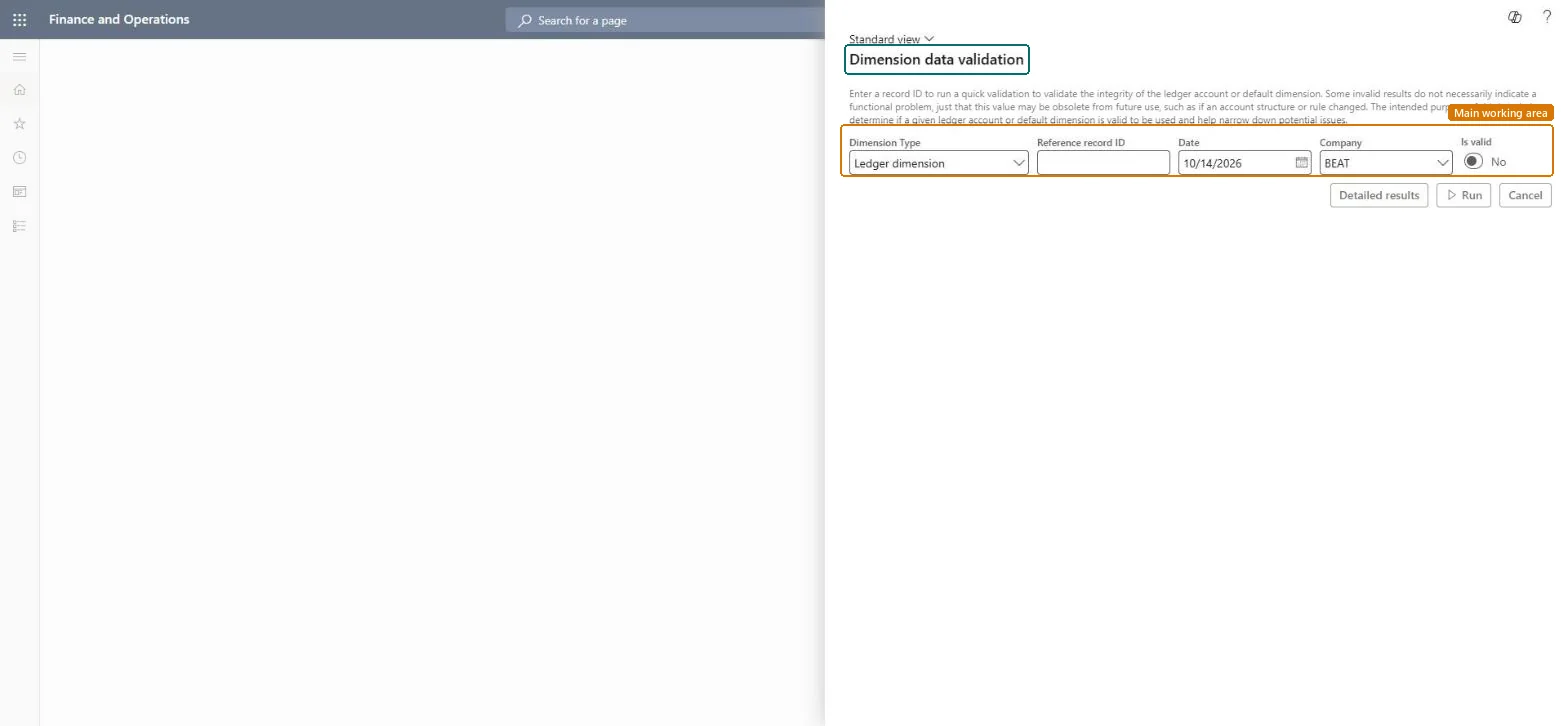Dimension data validation page in Dynamics 365