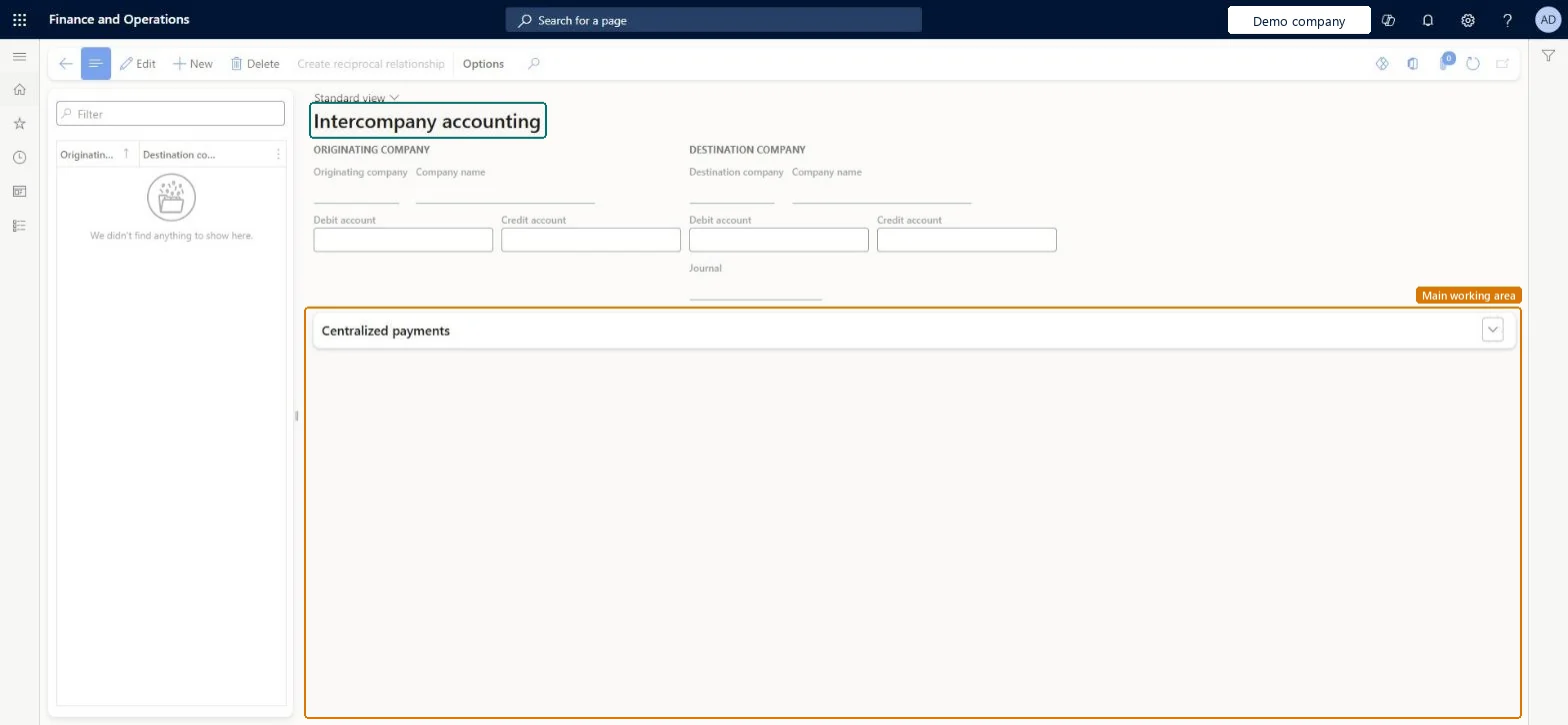Intercompany accounting page in Dynamics 365