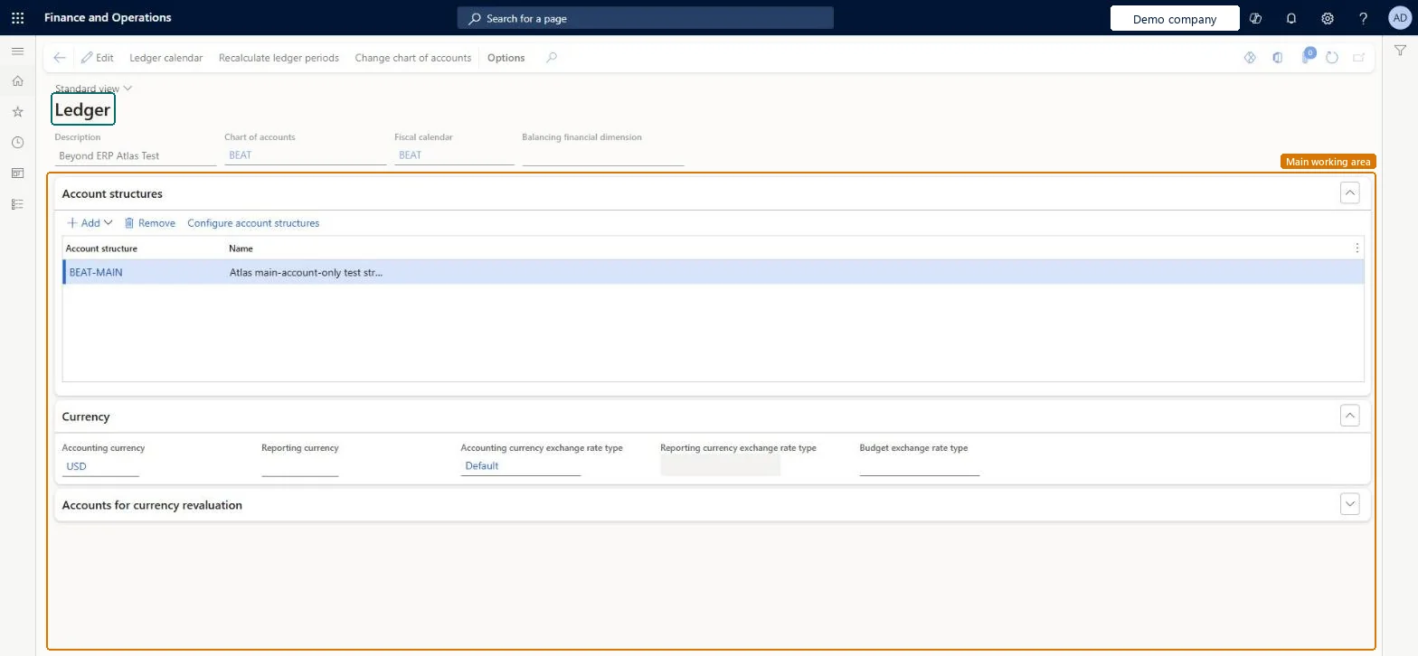 Ledger page in Dynamics 365