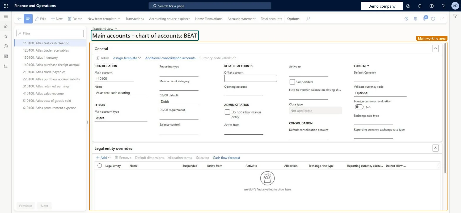 Main accounts page in Dynamics 365