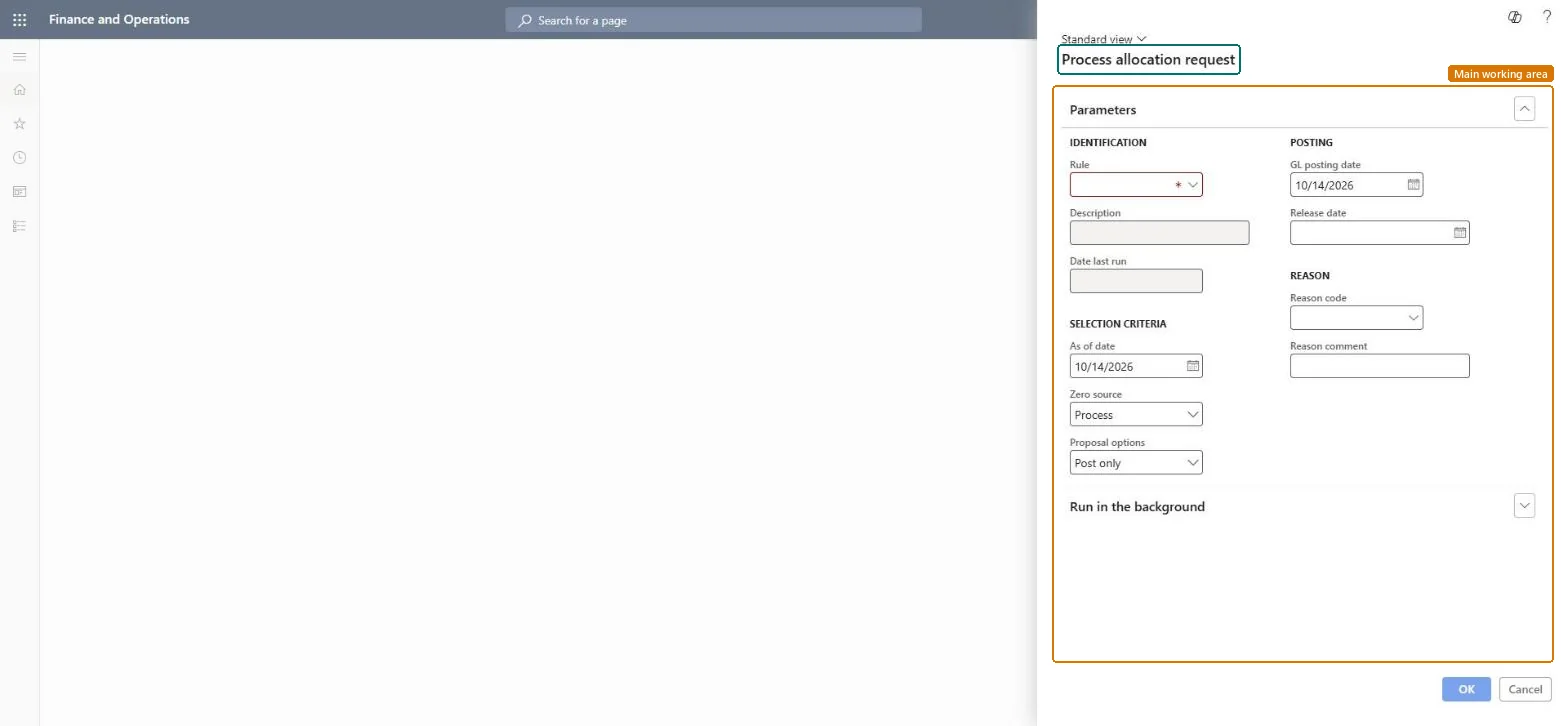 Process allocation request page in Dynamics 365
