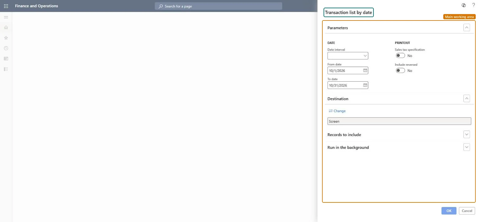 Transaction list by date page in Dynamics 365