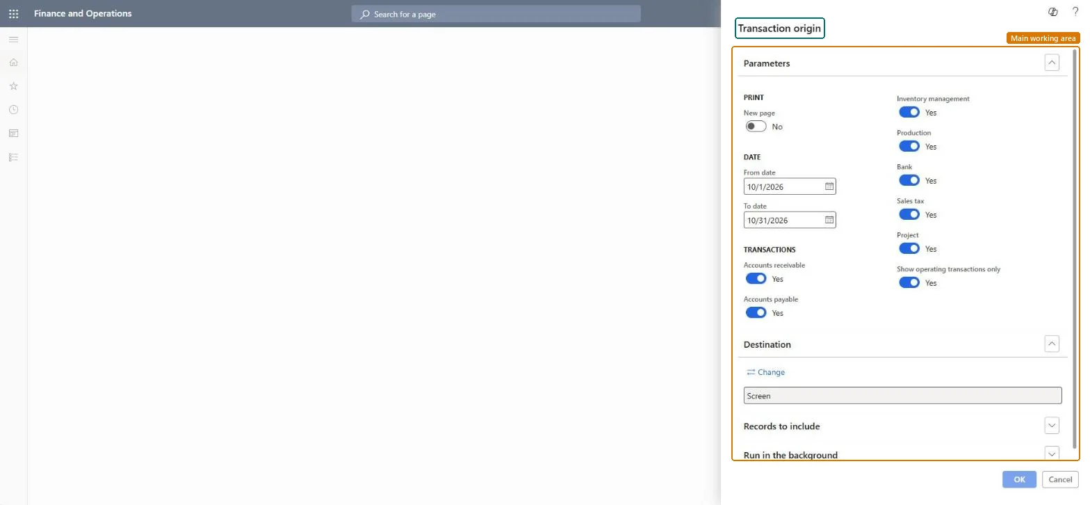 Transaction origin page in Dynamics 365