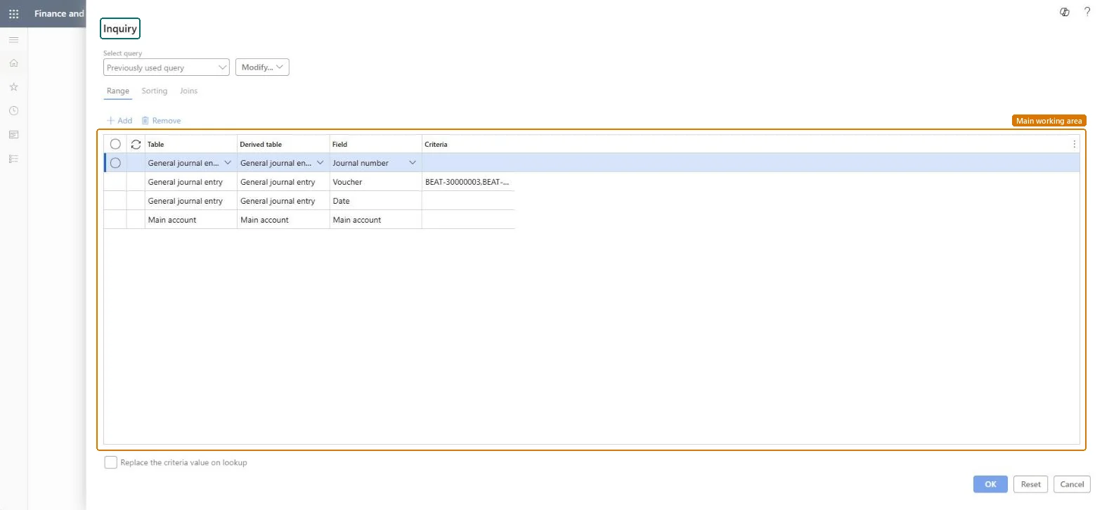 Voucher transactions page in Dynamics 365