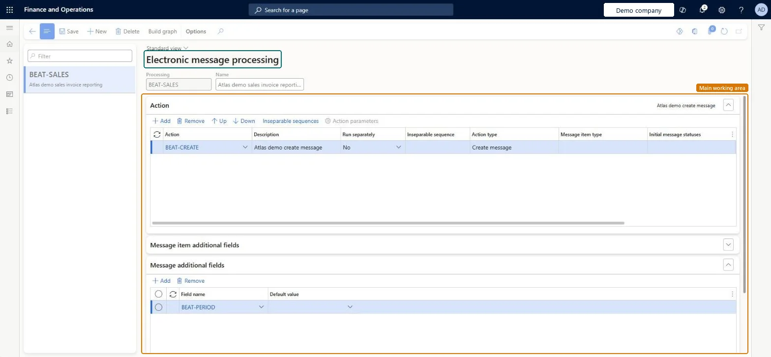 Electronic message processing page in Dynamics 365