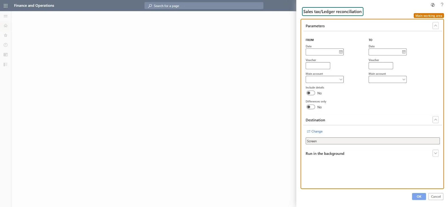 Sales tax/Ledger reconciliation page in Dynamics 365