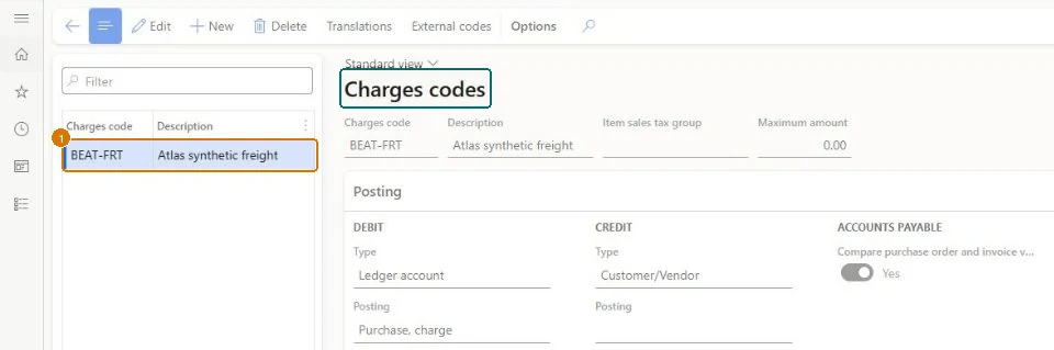 Create the freight charges code (zoomed on the outlined fields)