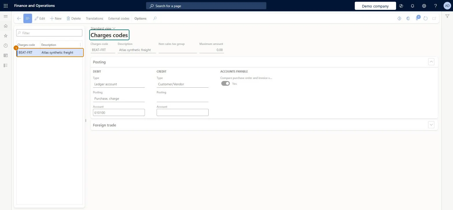 Create the freight charges code