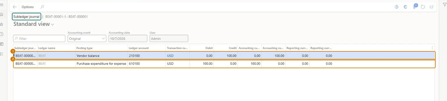 Check the invoice accounting (zoomed on the outlined fields)