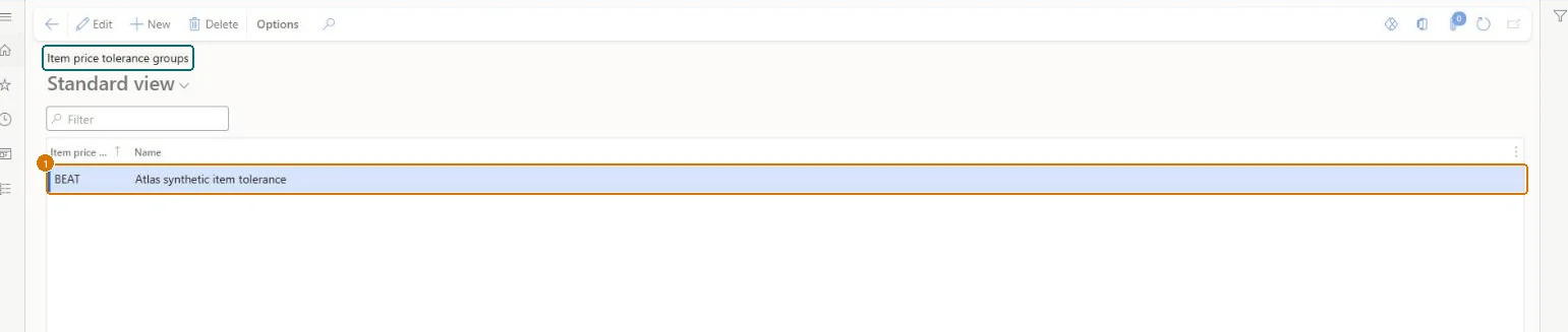 Create the item price tolerance group (zoomed on the outlined fields)