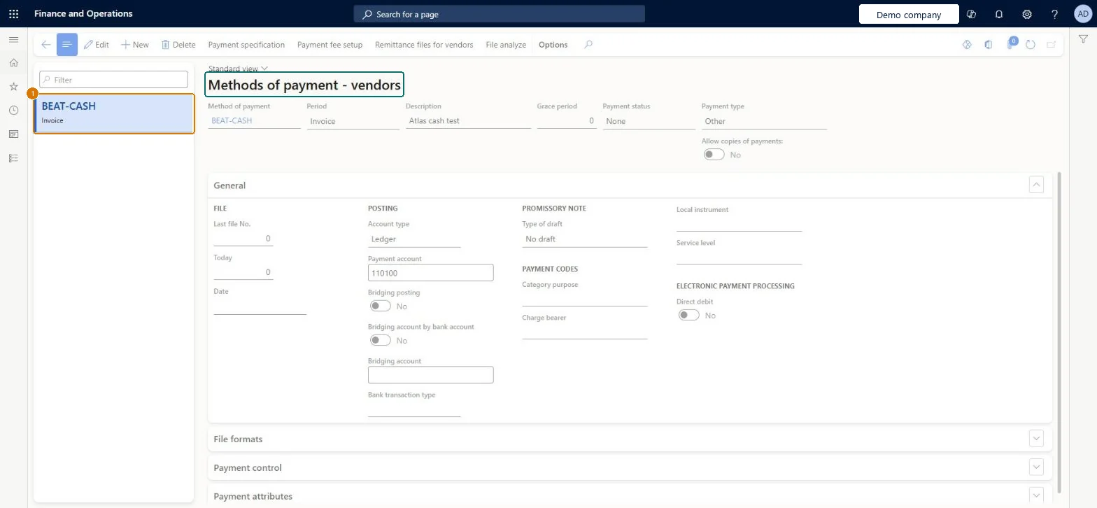 Create the vendor method of payment