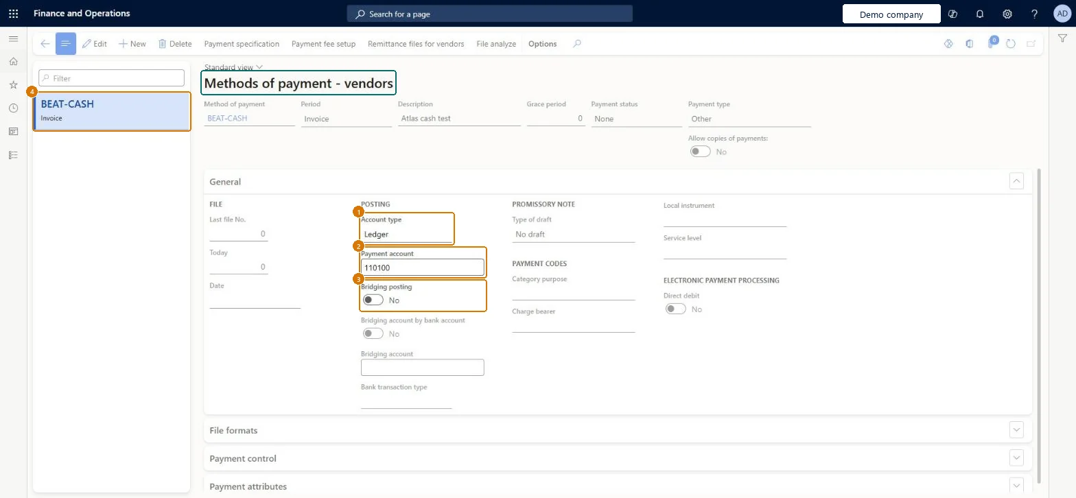 Set the payment posting account
