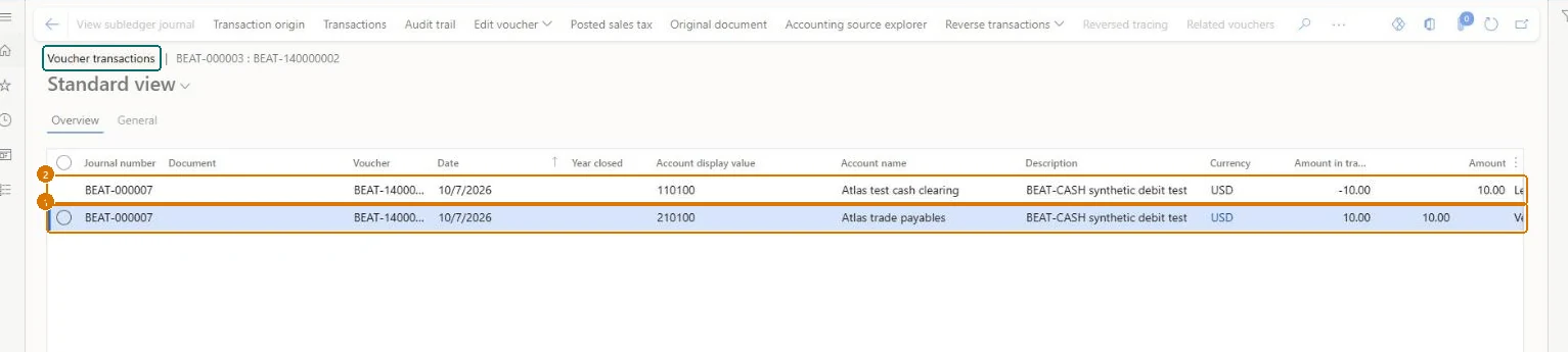 Check the debit payment voucher (zoomed on the outlined fields)