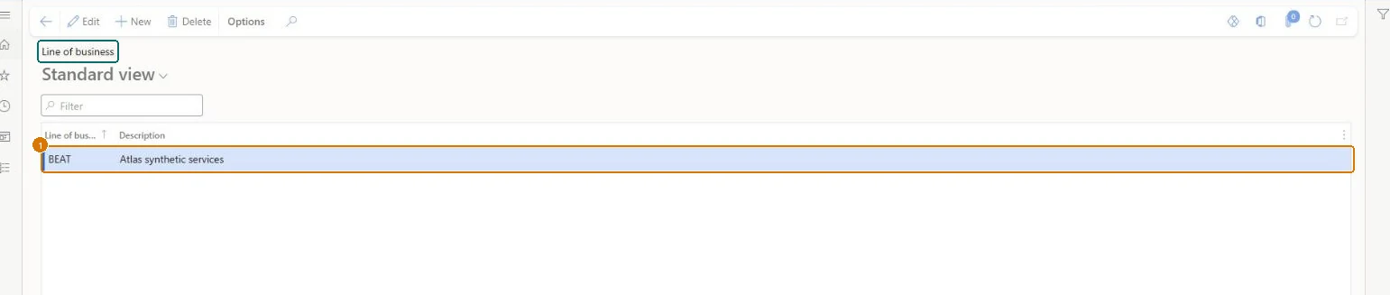 Create the line of business (zoomed on the outlined fields)