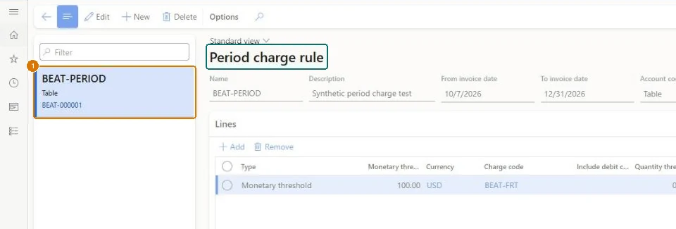Create the period charge rule (zoomed on the outlined fields)