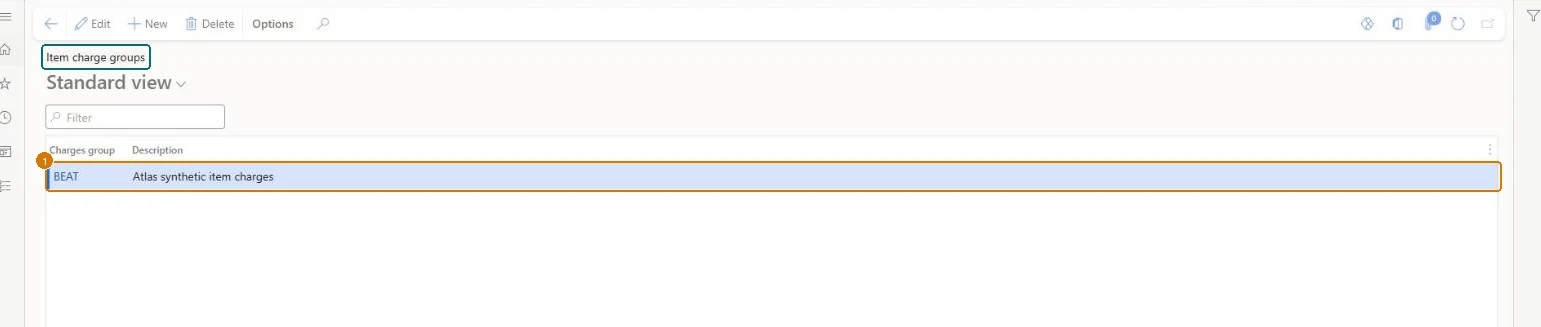 Create the item charge group (zoomed on the outlined fields)
