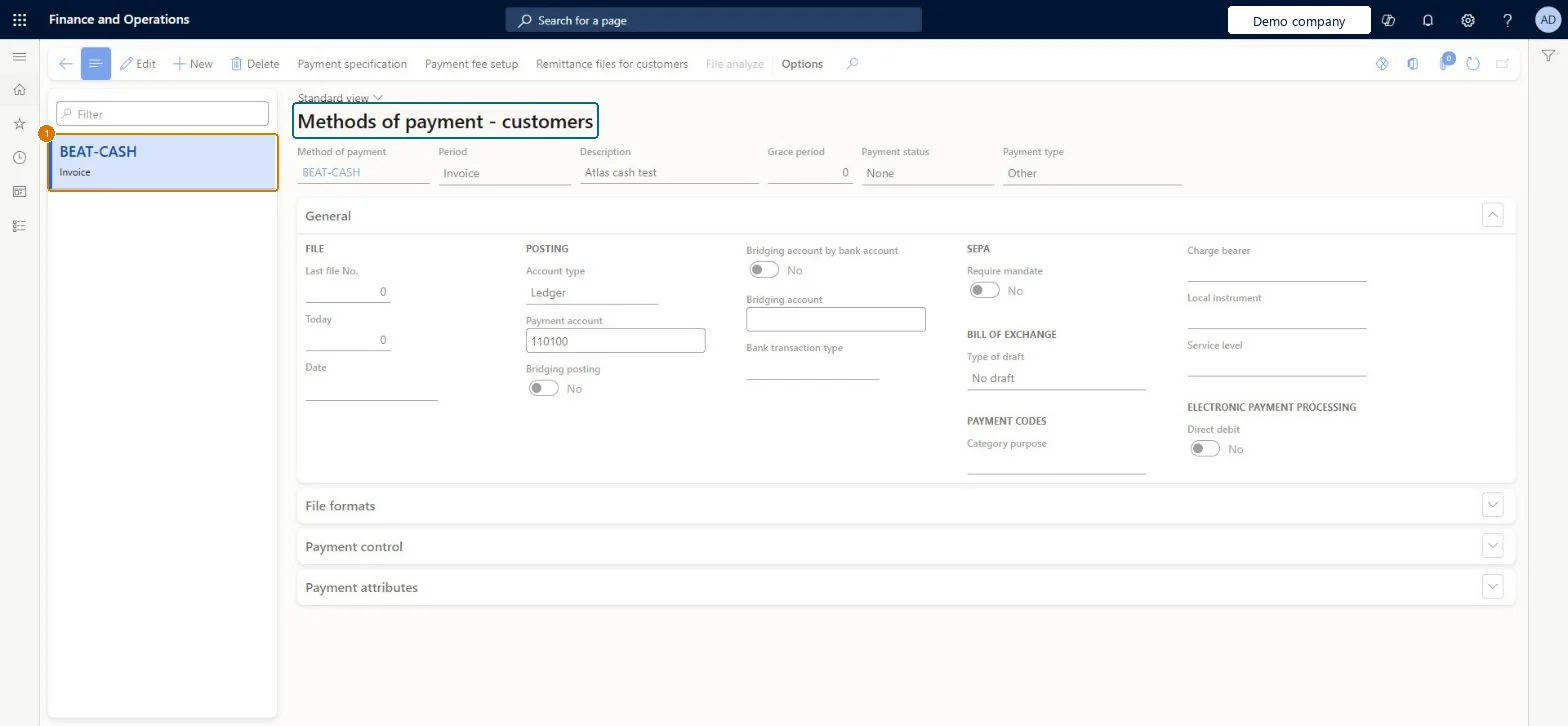 Create the customer method of payment