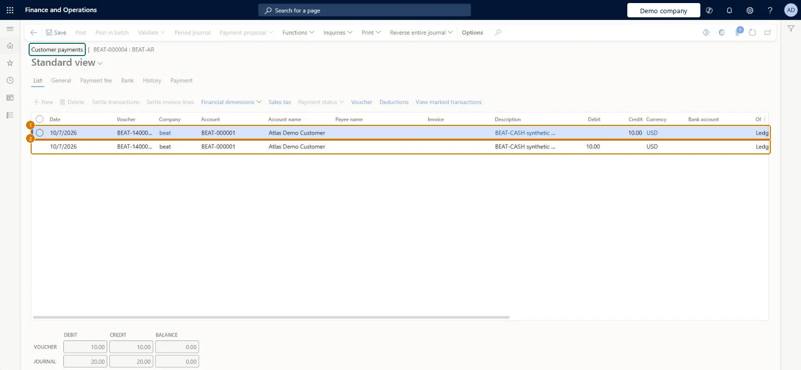 Post a customer payment journal
