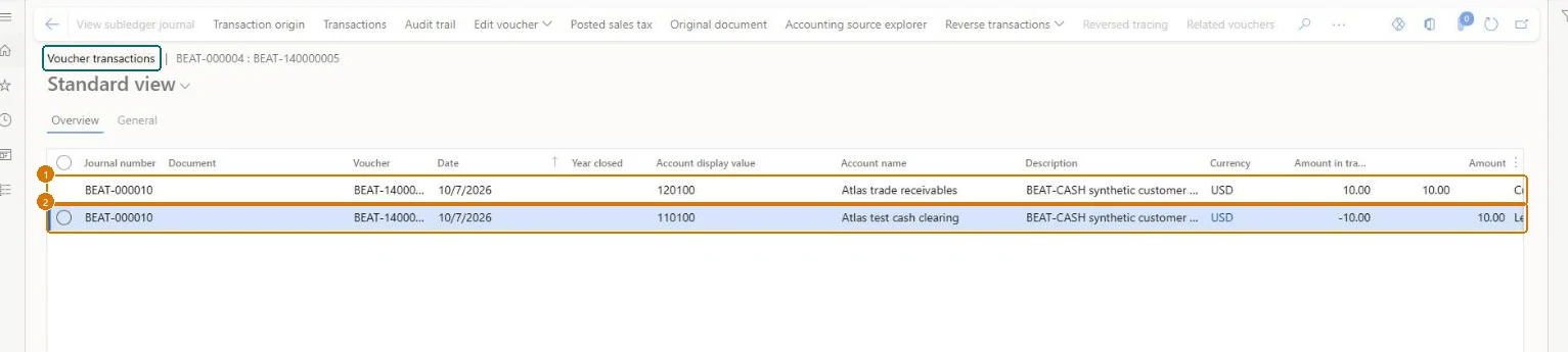 Check the reversing voucher (zoomed on the outlined fields)