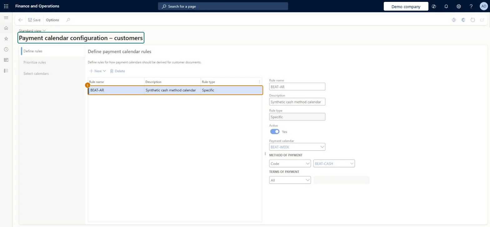 Create the payment calendar rule