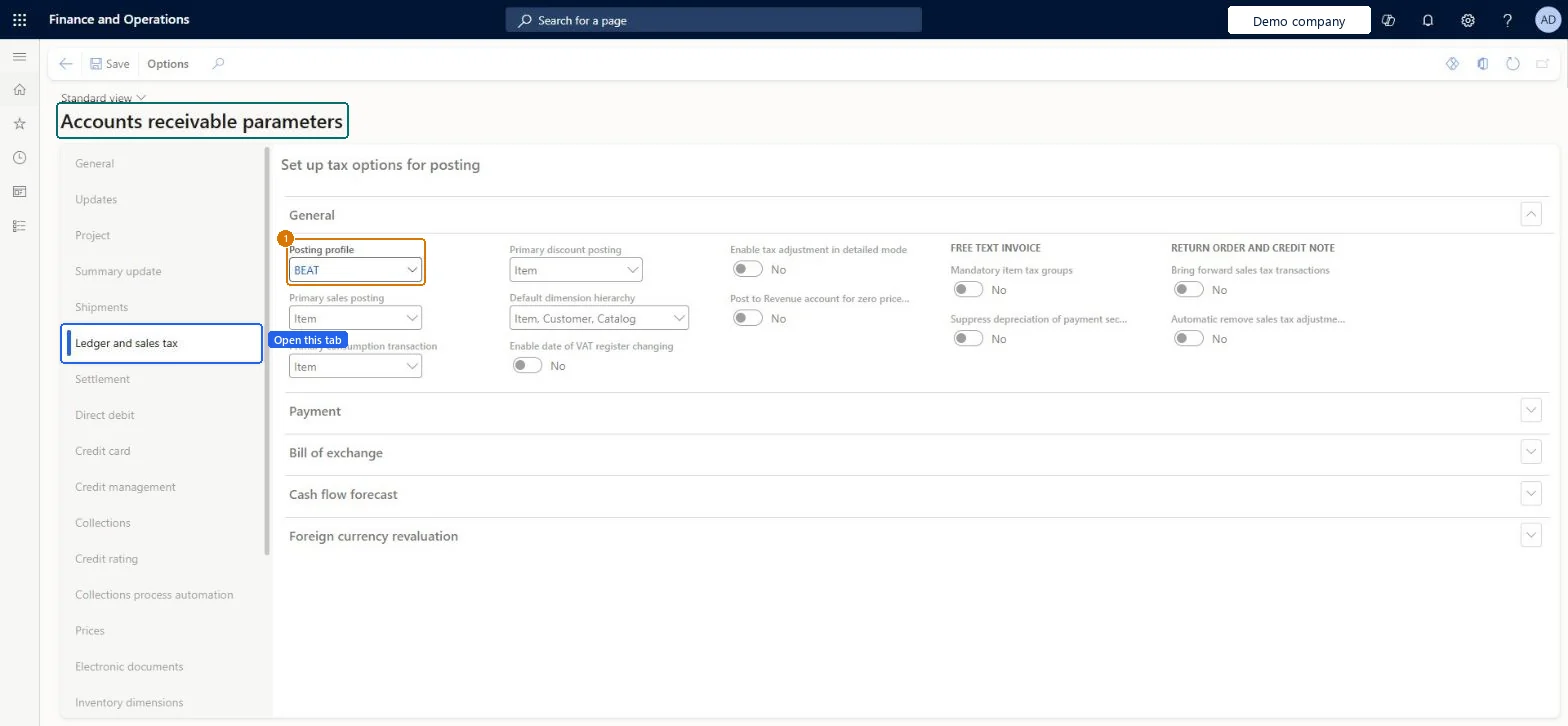 Set the default customer posting profile