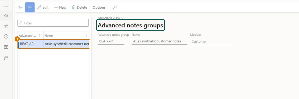 Create the customer advanced notes group (zoomed on the outlined fields)